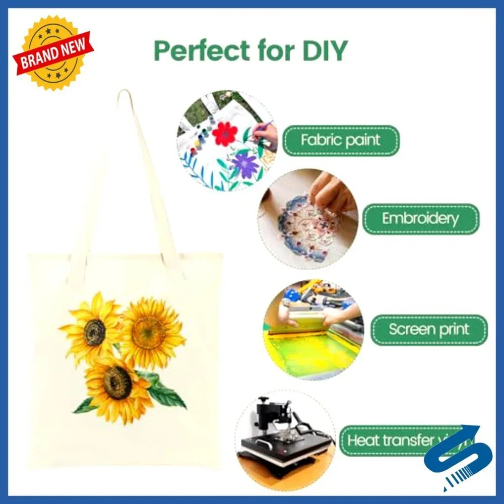 Lightweight Canvas Tote Bags Bulk Blank Reusable Grocery Shopping DIY